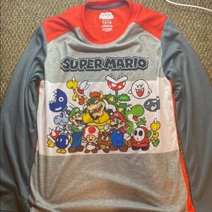 Nintendo Super Mario Long Sleeve Tee Gray and Red